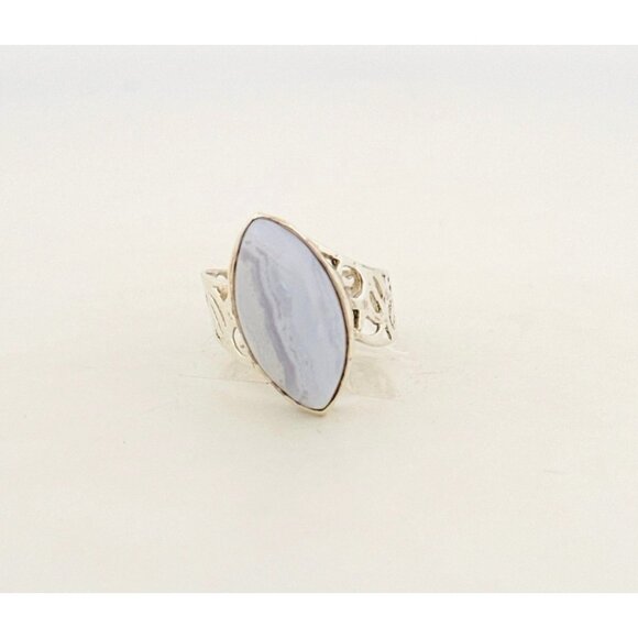 Brand New Sterling Silver 925 Marquise Cut Violet Lace Agate Ring Filigree Band - Picture 1 of 10